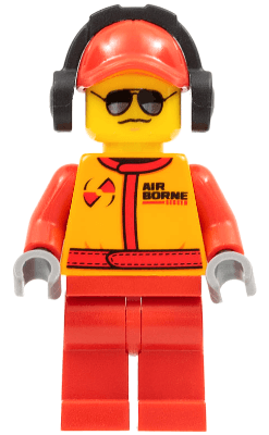 LEGO Monster Truck Mechanic Racing Suit with Airborne Spoilers Logo Red Cap with Hole Headphones Black and Silver Sunglasses (cty0386) minifigure