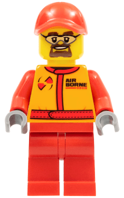 LEGO Monster Truck Mechanic Racing Suit with Airborne Spoilers Logo Red Cap with Hole Safety (cty0387) Town / City Minifigure