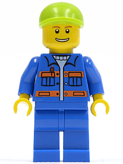 LEGO Blue Jacket with Pockets and Orange Stripes Lime Short Bill Cap (cty0388) Town / City Minifigure