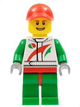 LEGO Race Car Mechanic White Racing Suit with Octan Logo Red Cap with Hole Brown Eyebrows (cty0390) minifigure