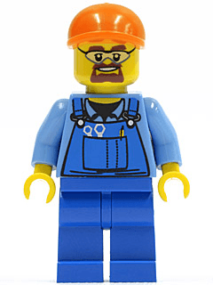 LEGO Overalls with Tools in Pocket Blue Orange Short Bill Cap Safety Goggles (cty0398) minifigure