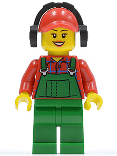 LEGO Overalls Farmer Green Red Cap with Hole Headphones (cty0399) Town / City Minifigure