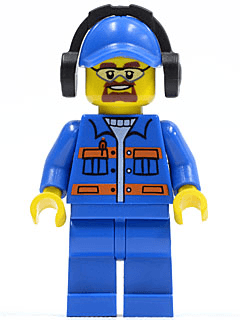 LEGO Blue Jacket with Pockets and Orange Stripes Blue Cap with Hole Headphones Safety Goggle (cty0401) Town / City Minifigure