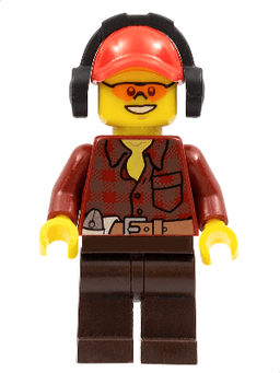 LEGO Flannel Shirt with Pocket and Belt Red Cap with Hole Headphones Orange Safety Glasses (cty0405) minifigure