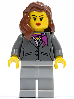 LEGO Dark Bluish Gray Jacket with Magenta Scarf Reddish Brown Female Hair over Shoulder Red Lips (cty0419) minifigure