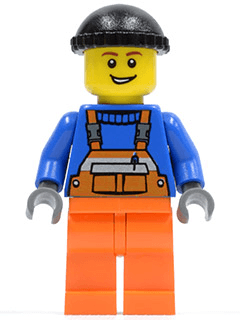 LEGO Overalls with Safety Stripe Orange Black Knit Cap (Dock Worker) (cty0427) Town / City Minifigure