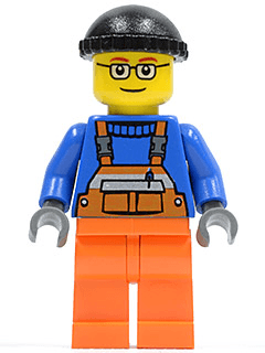 LEGO Overalls with Safety Stripe Orange Black Knit Cap Glasses (Crane Operator) (cty0428) minifigure