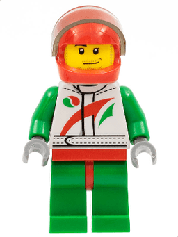 LEGO Race Car Driver White Racing Suit with Octan Logo Smirk and Stubble Beard (cty0435) minifigure