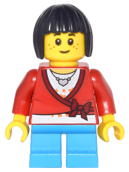 LEGO Sweater Cropped with Bow Heart Necklace Dark Azure Short Legs Black Bob Cut Hair (cty0437) minifigure