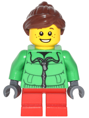 LEGO Winter Jacket Zipper Red Short Legs Reddish Brown Ponytail and Swept Sideways Fringe (cty0439) Town / City Minifigure