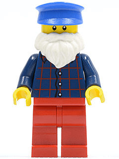 LEGO Plaid Button Shirt White Short Beard Blue Hat (cty0442) minifigure
