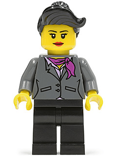 LEGO Dark Bluish Gray Jacket with Magenta Scarf Top Knot Bun (cty0445) Town / City Minifigure