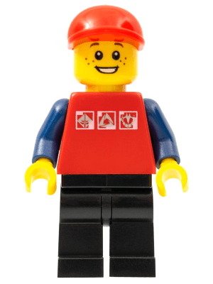 LEGO Red Shirt with 3 Silver Logos Red Short Bill Cap Freckles (cty0447) Town / City Minifigure