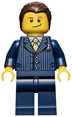 LEGO Businessman Pinstripe Jacket and Gold Tie Dark Brown Hair Crooked Smile (cty0460) Town / City Minifigure