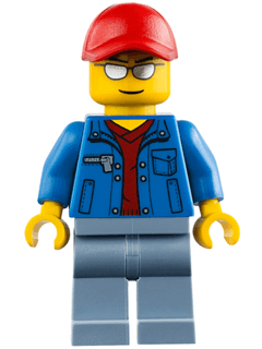 LEGO Blue Jacket over Dark Red V-Neck Sweater Red Cap with Hole Silver Sunglasses (cty0461) Town / City Minifigure