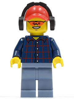 LEGO Plaid Button Shirt Red Cap with Hole Black Headphones (cty0466) minifigure