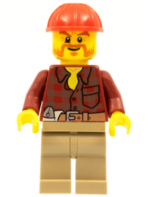 LEGO Flannel Shirt with Pocket and Belt Red Construction Helmet Beard (cty0467) Town / City Minifigure