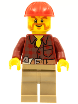 LEGO Flannel Shirt with Pocket and Belt Red Construction Helmet Beard (cty0467) minifigure