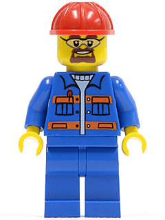 LEGO Blue Jacket with Pockets and Orange Stripes Red Construction Helmet Safety Goggles (cty0471) minifigure