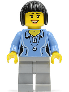 LEGO Medium Blue Female Shirt with Two Buttons and Shell Pendant Black Bob Cut Hair (cty0472) minifigure