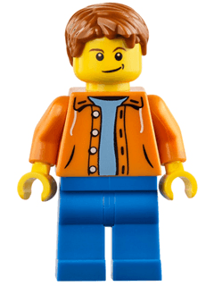 LEGO Orange Jacket with Hood over Light Blue Sweater Dark Orange Short Tousled Hair Crooked Smile with Black Dimple (cty0473) minifigure