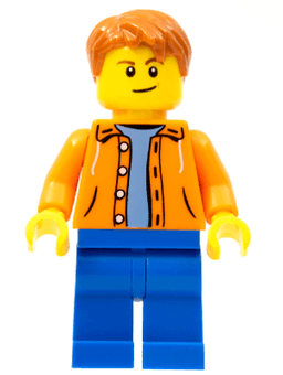 LEGO Orange Jacket with Hood over Light Blue Sweater Dark Orange Short Tousled Hair Crooked Smile with Brown Dimple (cty0473a) minifigure