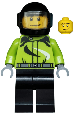 LEGO Monster Truck Driver Racing Suit with Black and White Swirls Crooked Smile (cty0475) Town / City Minifigure