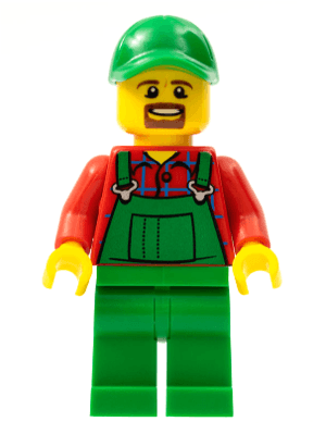 LEGO Overalls Farmer Green Green Cap with Hole Brown Moustache and Goatee (cty0499) Town / City Minifigure