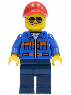 LEGO Blue Jacket with Pockets and Orange Stripes Red Cap with Hole Sunglasses NO Back Print (cty0500) Town / City Minifigure