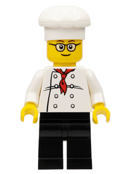 Chef - White Torso with 8 Buttons, Black Legs, Rounded Glasses, Brown Eyebrows
