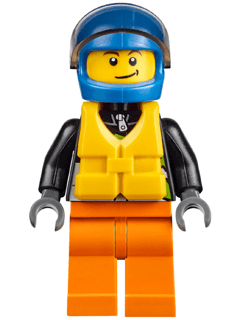 LEGO Xtreme Powerboat Driver Male Brown Dimple Black Racing Jacket Blue Standard Helmet Yell (cty0542) Town / City Minifigure