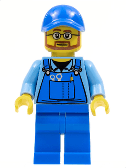 LEGO Overalls with Tools in Pocket Blue Blue Cap with Hole Beard and Glasses (cty0544) minifigure
