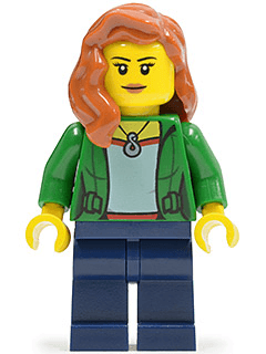 LEGO Green Female Jacket Open with Necklace Dark Orange Female Hair over Shoulder (cty0545) minifigure