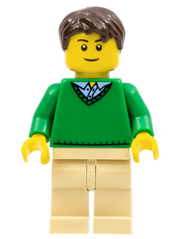 LEGO Green V-Neck Sweater Dark Brown Short Tousled Hair (cty0547) minifigure
