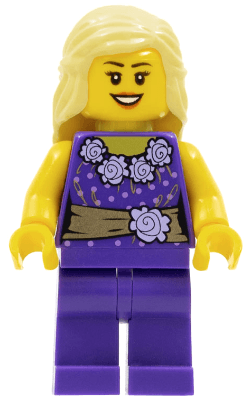 LEGO Female Dark Purple Blouse with Gold Sash and Flowers Dark Purple Legs Bright Light Yellow Female Hair Mid-Length (cty0550) minifigure
