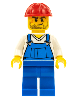 LEGO Overalls Blue over V-Neck Shirt Red Construction Helmet Crooked Smile and Scar (cty0555) minifigure