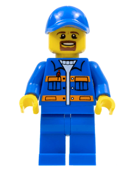 LEGO Blue Jacket with Pockets and Orange Stripes Blue Cap with Hole Brown Moustache and Goatee (cty0556) minifigure