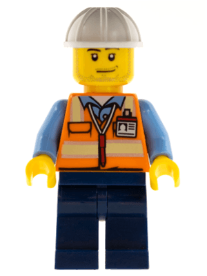 LEGO Space Engineer Male Orange Vest White Construction Helmet Stubble (cty0557) Town / City Minifigure