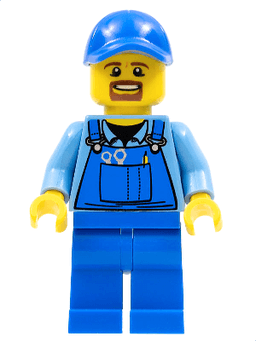 LEGO Overalls with Tools in Pocket Blue Blue Cap with Hole Brown Moustache and Goatee (cty0574) minifigure