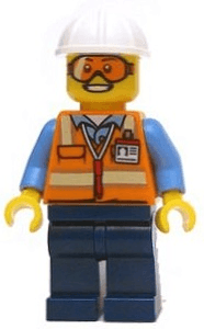 LEGO Space Engineer Male Orange Vest White Construction Helmet Goggles (cty0600) minifigure