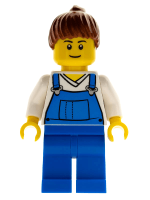 LEGO Farm Hand Female Overalls Blue over V-Neck Shirt (cty0606) Town / City Minifigure