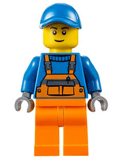 LEGO Overalls with Safety Stripe Orange Blue Short Bill Cap (cty0609) minifigure