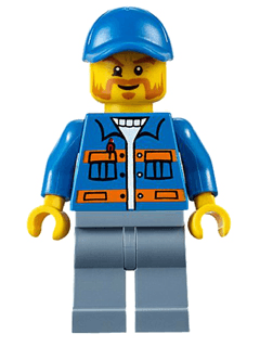 LEGO Blue Jacket with Pockets and Orange Stripes Blue Short Bill Cap Beard (cty0610) Town / City Minifigure