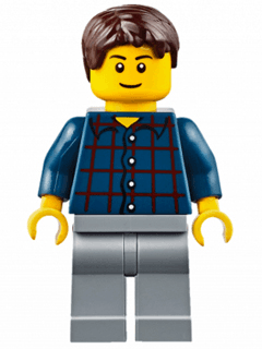 LEGO Plaid Button Shirt Dark Brown Short Tousled Hair (cty0625) Town / City Minifigure
