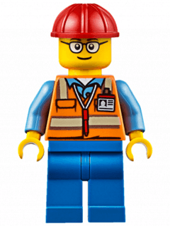 LEGO Orange Safety Vest with Reflective Stripes Red Construction Helmet Glasses (TV Tower Technician) (cty0630) minifigure