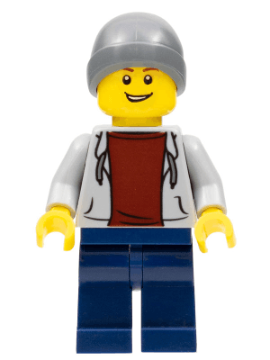LEGO Light Bluish Gray Hoodie with Dark Red Shirt Dark Bluish Gray Beanie (cty0654) Town / City Minifigure