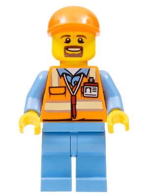 LEGO Orange Safety Vest with Reflective Stripes Orange Short Bill Cap Goatee (cty0704) Town / City Minifigure
