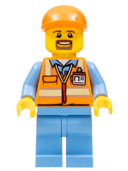 LEGO Orange Safety Vest with Reflective Stripes Orange Short Bill Cap Goatee (cty0704) minifigure