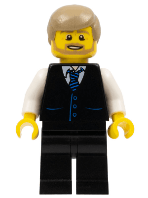 LEGO Black Vest with Blue Striped Tie Dark Tan Male Hair Dark Tan Beard (cty0705) Town / City Minifigure