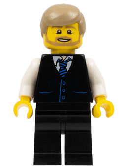 LEGO Black Vest with Blue Striped Tie Dark Tan Male Hair Dark Tan Beard (cty0705) minifigure